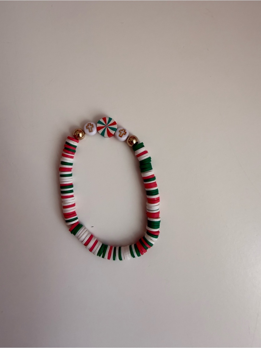 Holiday Candy Stripe Beaded Stretch Bracelet - Red White Green